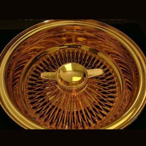 14X7″ Reverse / OG Wire Wheels / All Gold 24K 100 Spoke Straight Lace Spoke / Lowrider Wire Wheels