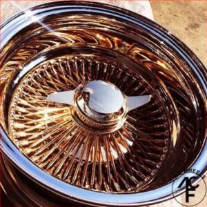 15X7″ Reverse / La Wire Wheel / Center Gold 24K 100 Spoke / Lowrider Wire Wheels