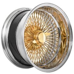 15×7″ Reverse / 100-Spoke Straight Lace / Chrome with Gold / LA Wire Wheels
